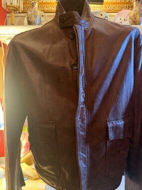 brown leather jacket by Billy Reid